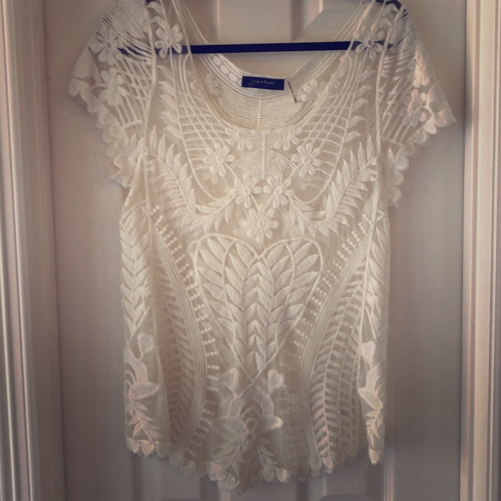 White Medium Lace Overlay Top